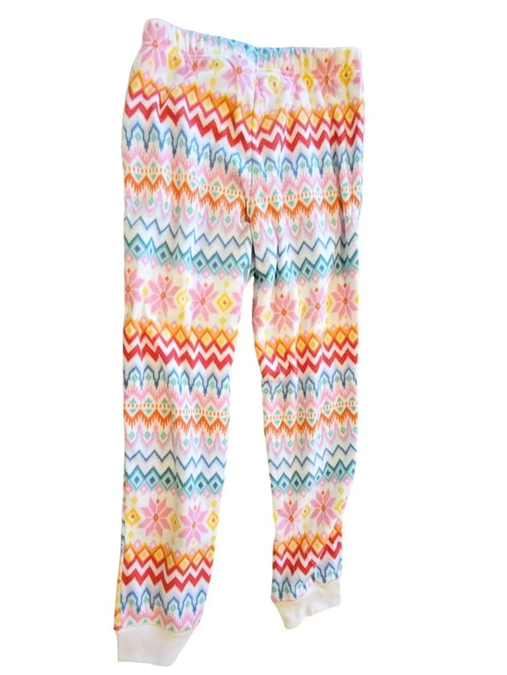 Old Navy Pants Girls Pink and White Fleece Fair Isle Jogger Size M JJ2180